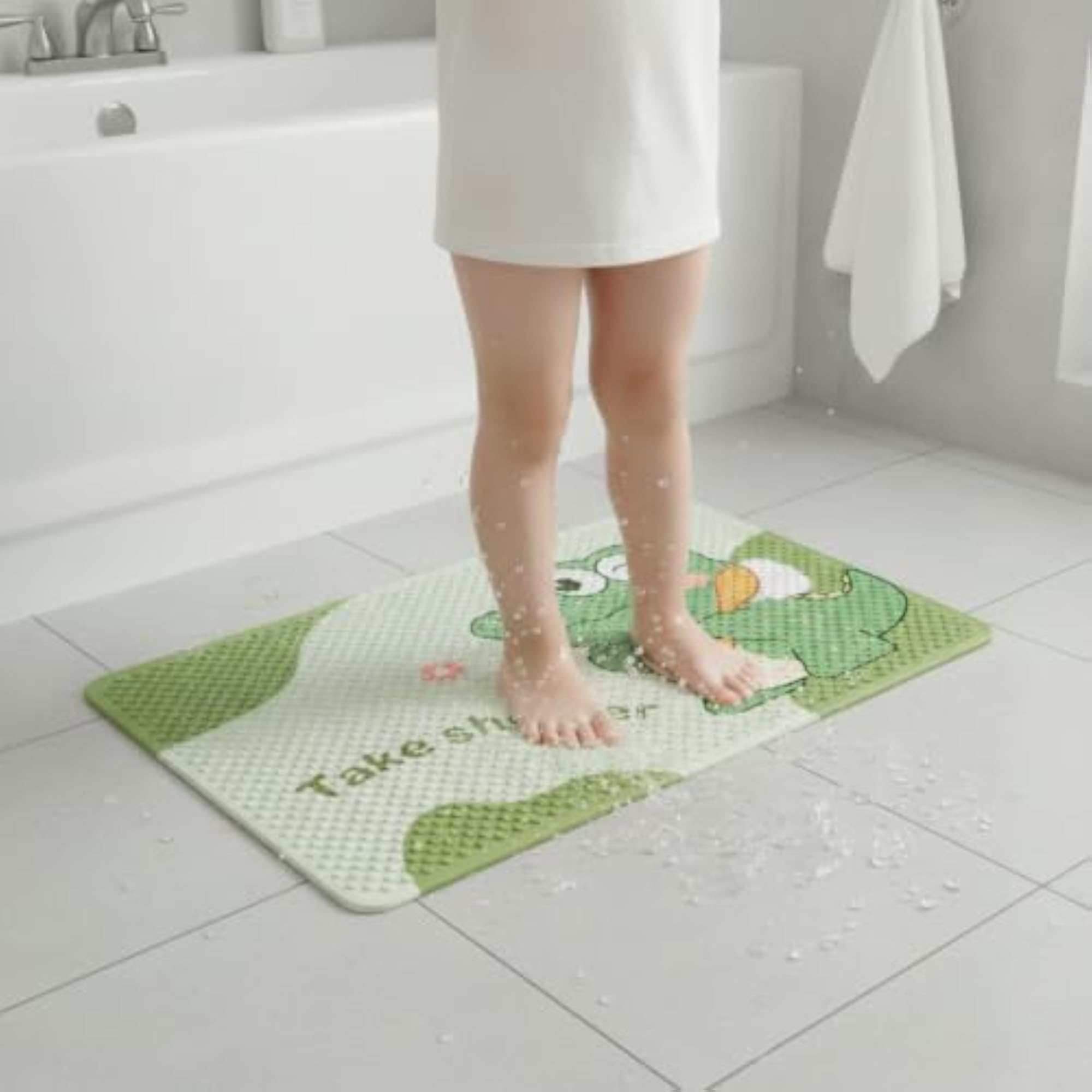 Cartoon Non-Slip Bath Mat for Shower, Pink Bunny